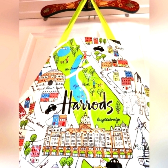 HARRODS Vtg London UK Map Dept Store Oil Cloth Easy Wipe Souvenir Tie Chef Apron - Picture 15 of 16